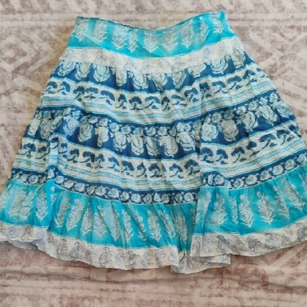 Chaps Teal and Cream Patterned A-Line Skirt